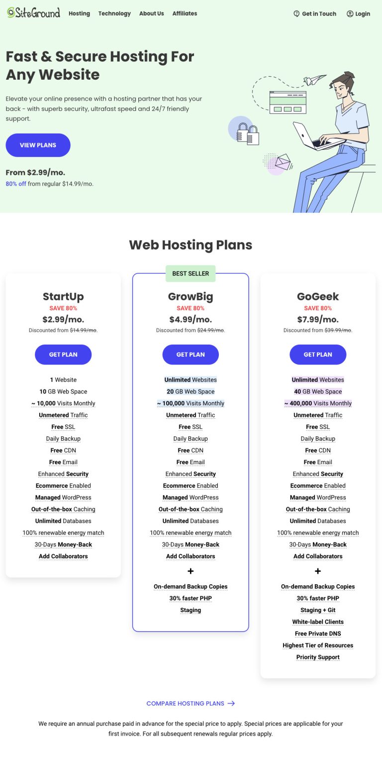 Check out the Hosting Plans for Siteground